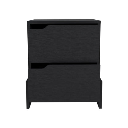 20" Black Two Drawer Faux Wood Nightstand - FurniFindUSA