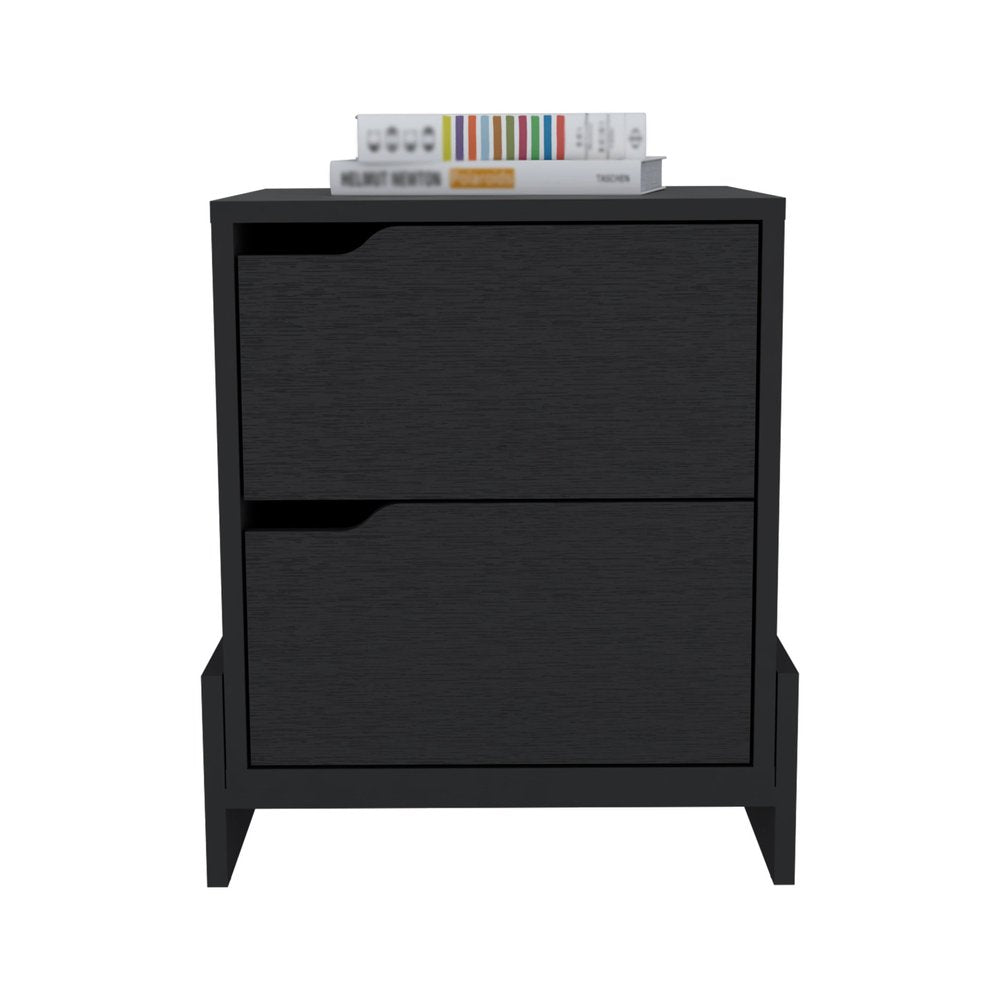 20" Black Wood Two Drawer Nightstand HomeRoots