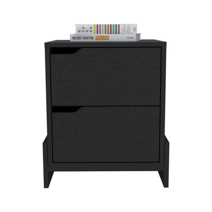 20" Black Wood Two Drawer Nightstand HomeRoots