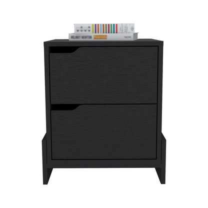 20" Black Two Drawer Faux Wood Nightstand - FurniFindUSA