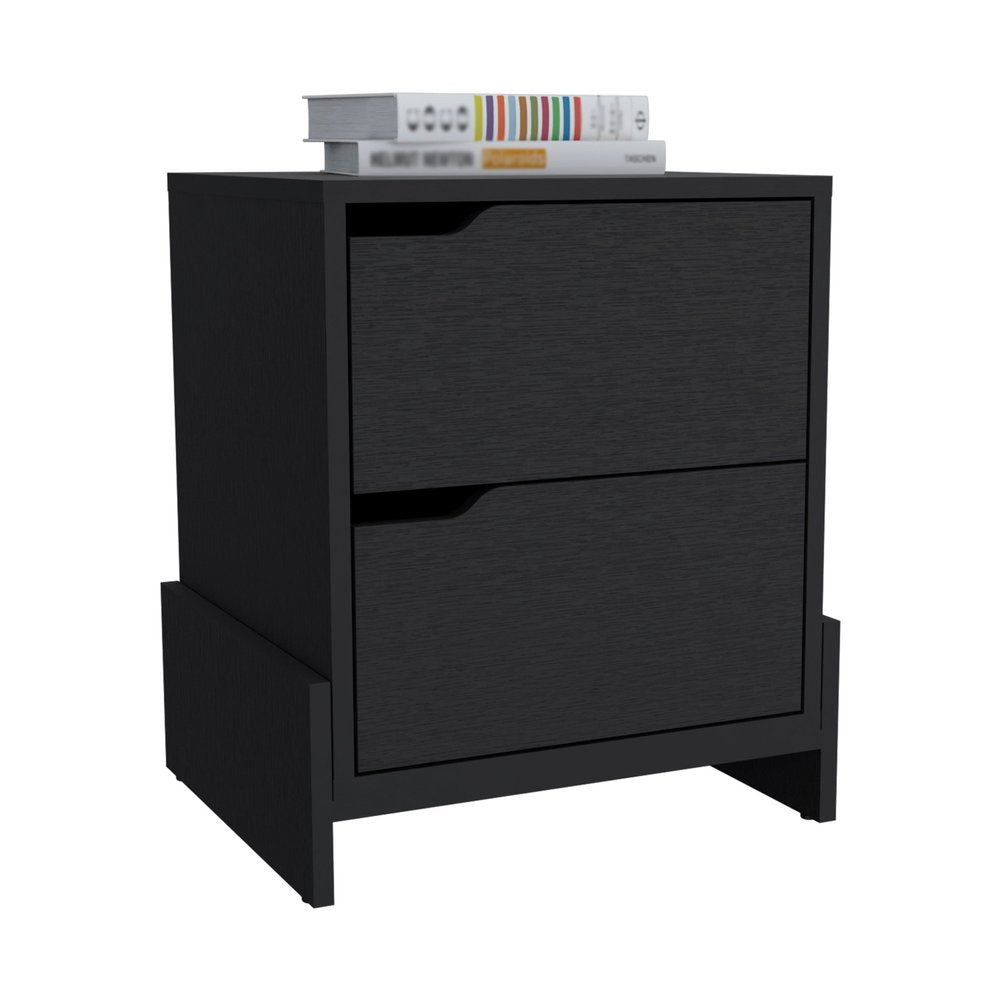 20" Black Wood Two Drawer Nightstand HomeRoots