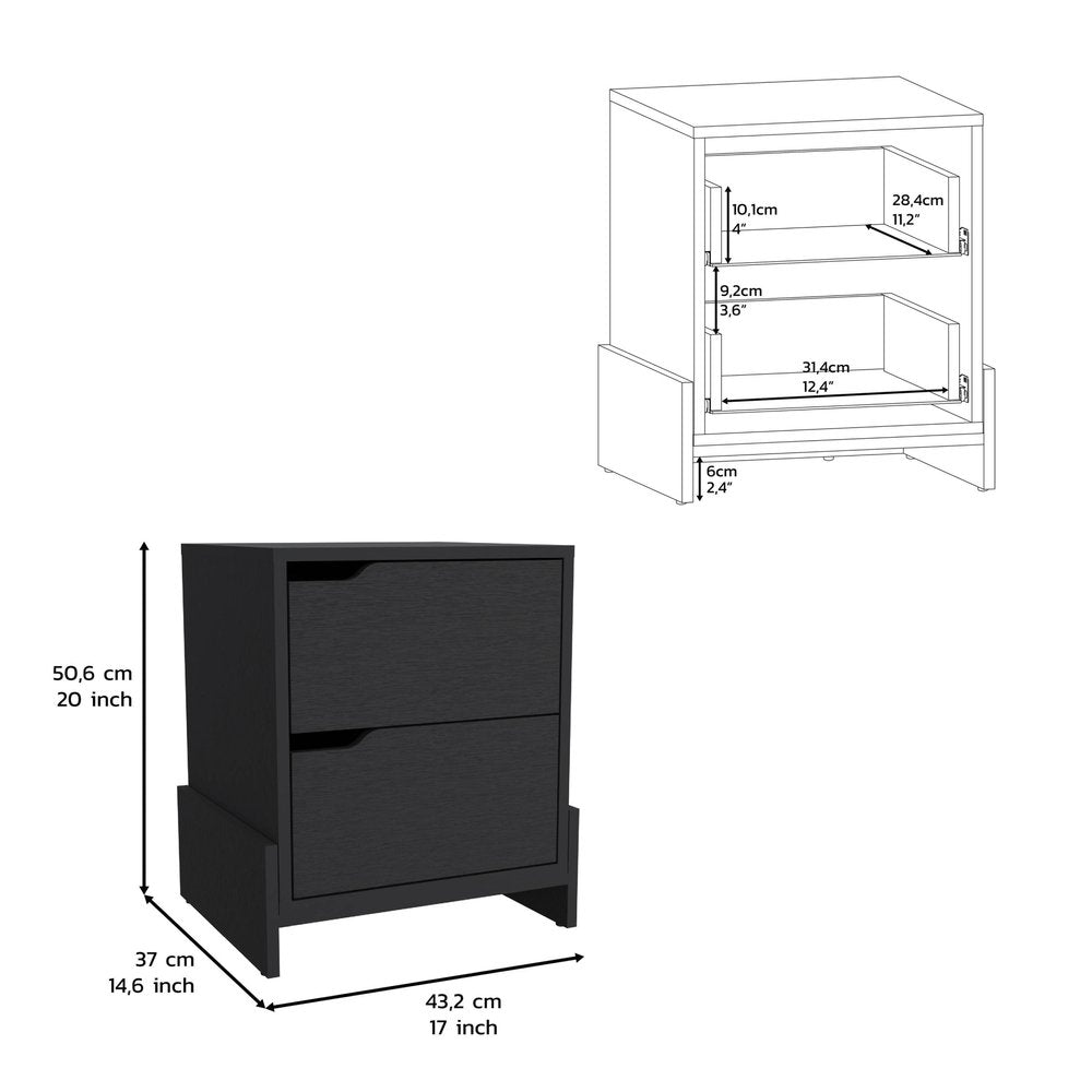 20" Black Wood Two Drawer Nightstand HomeRoots