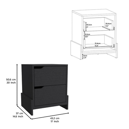 20" Black Wood Two Drawer Nightstand HomeRoots