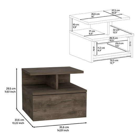 12" Brown One Drawer Faux Wood Floating Nightstand