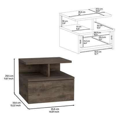 12" Brown One Drawer Faux Wood Floating Nightstand - FurniFindUSA