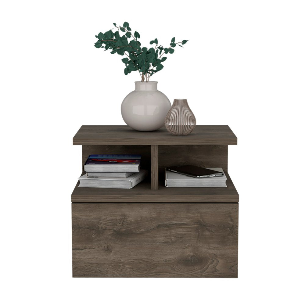 12" Brown Wood One Drawer Floating Nightstand HomeRoots