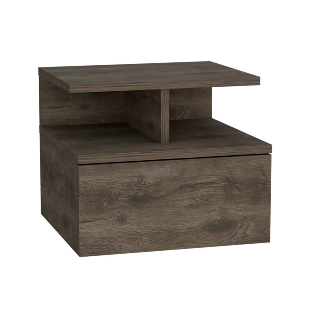 12" Brown Wood One Drawer Floating Nightstand HomeRoots