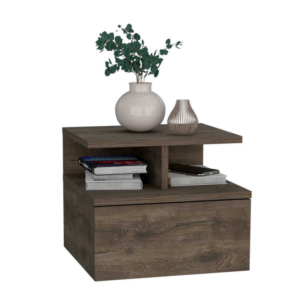 12" Brown Wood One Drawer Floating Nightstand HomeRoots
