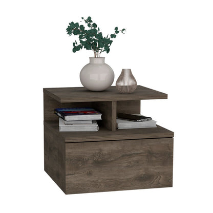 12" Brown Wood One Drawer Floating Nightstand HomeRoots