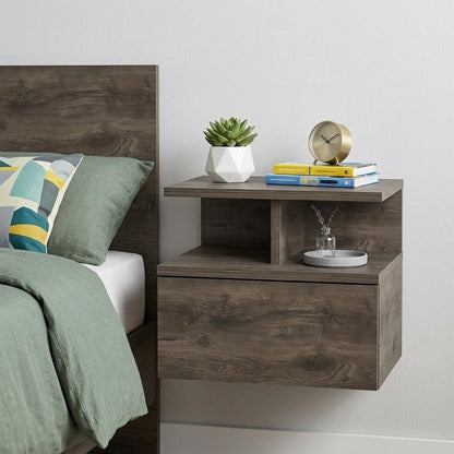 12" Brown Wood One Drawer Floating Nightstand HomeRoots