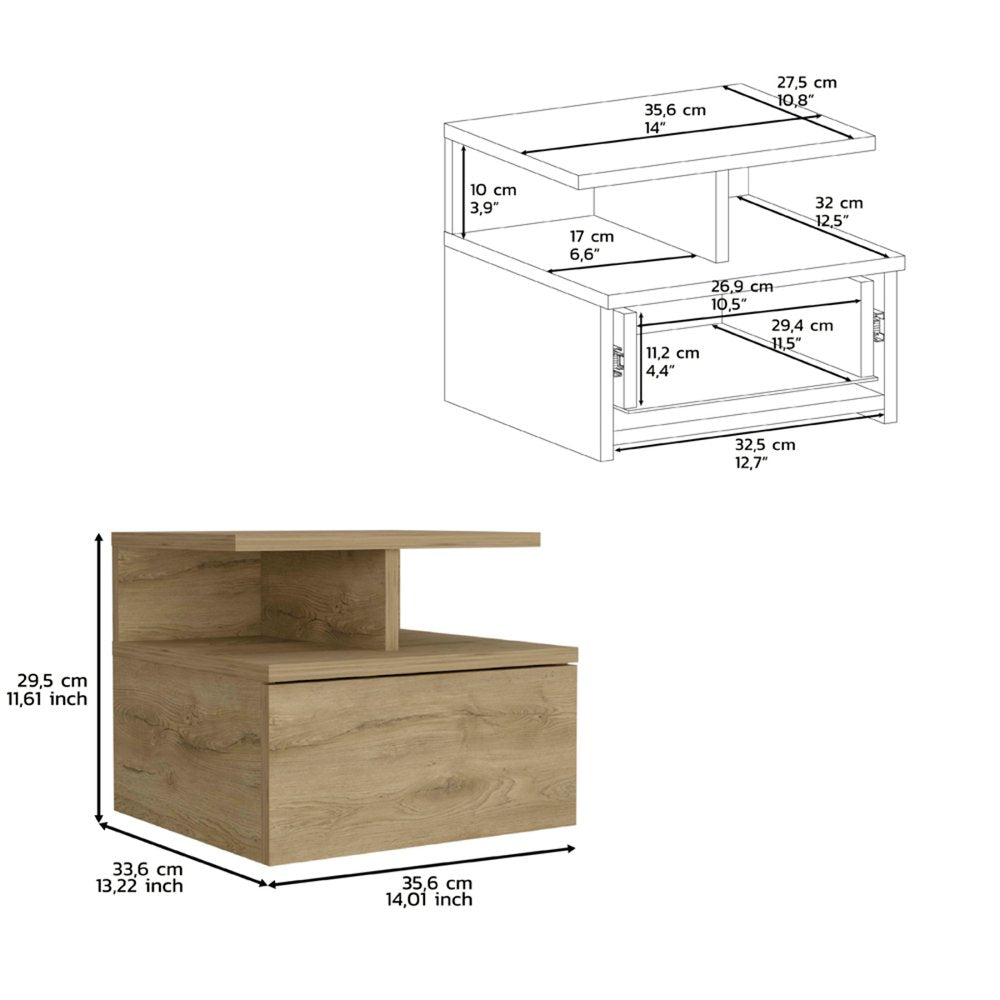 12" Beige Wood One Drawer Floating Nightstand HomeRoots