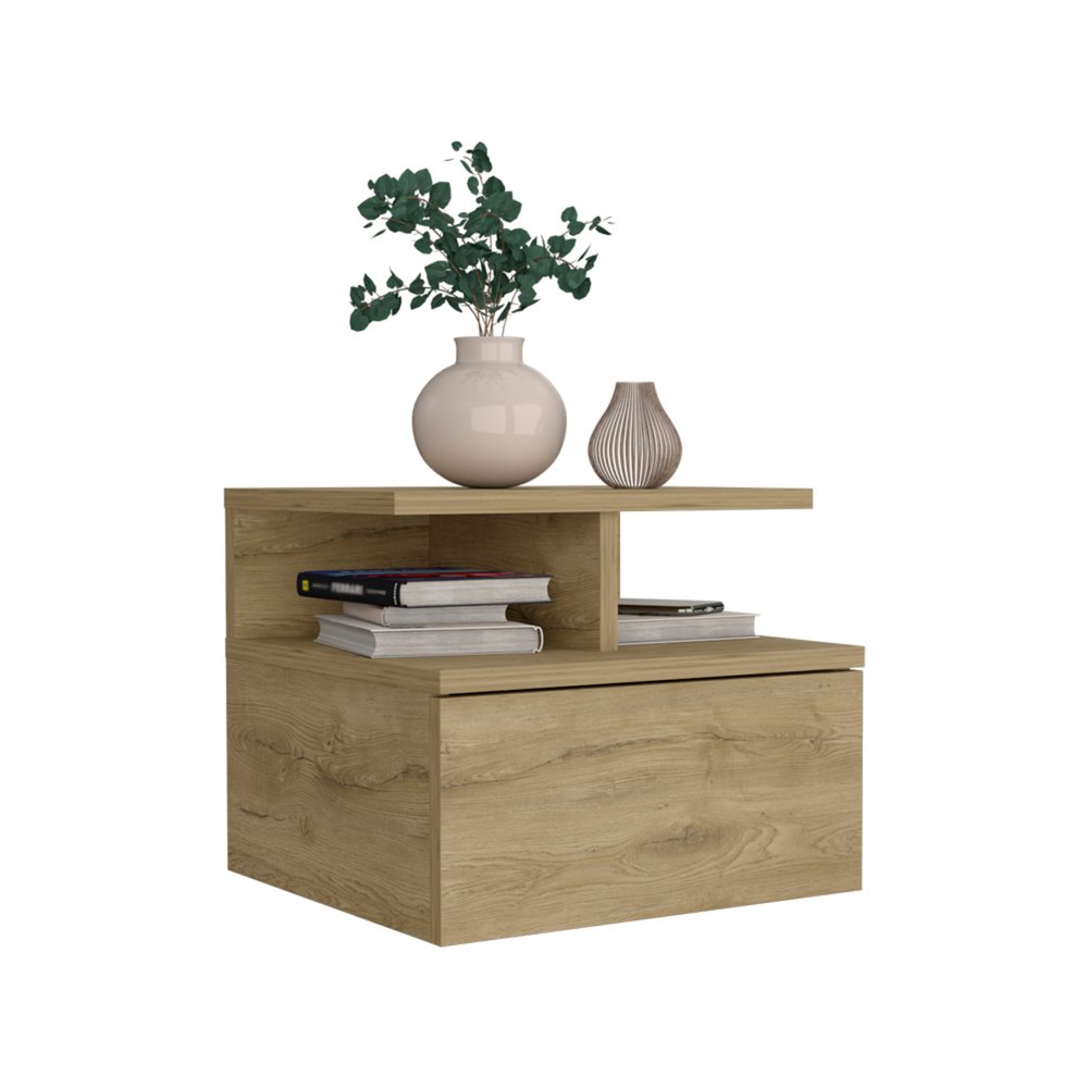 12" Beige Wood One Drawer Floating Nightstand HomeRoots