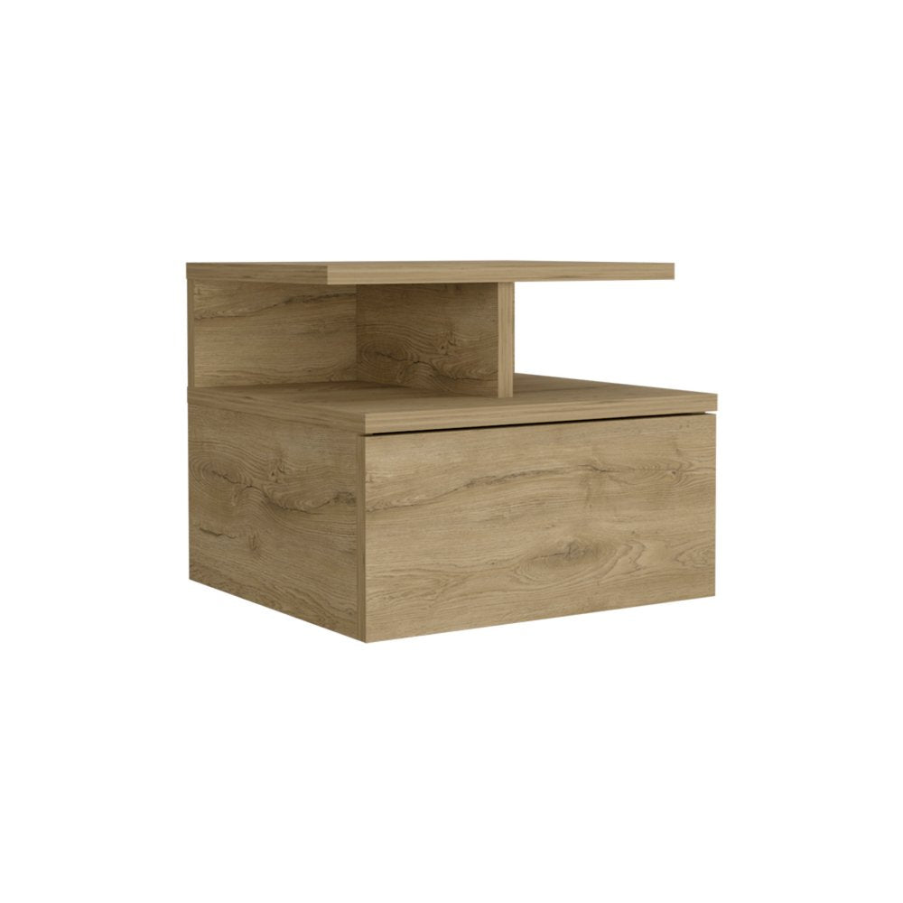 12" Beige Wood One Drawer Floating Nightstand — view 5