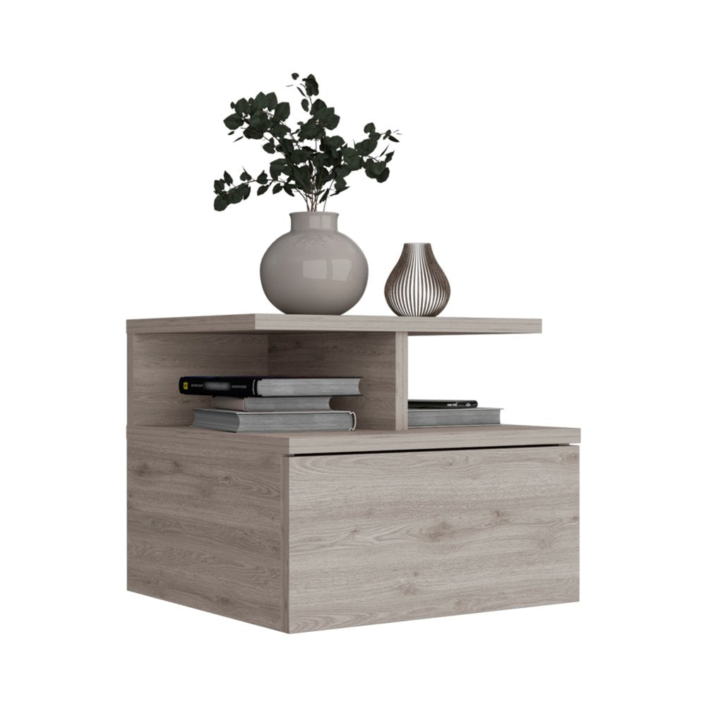 12" Gray Wood One Drawer Floating Nightstand — view 1