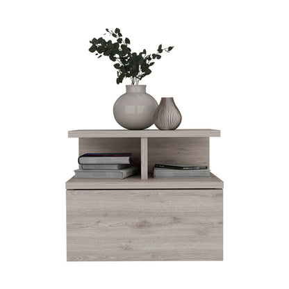12" Gray Wood One Drawer Floating Nightstand HomeRoots