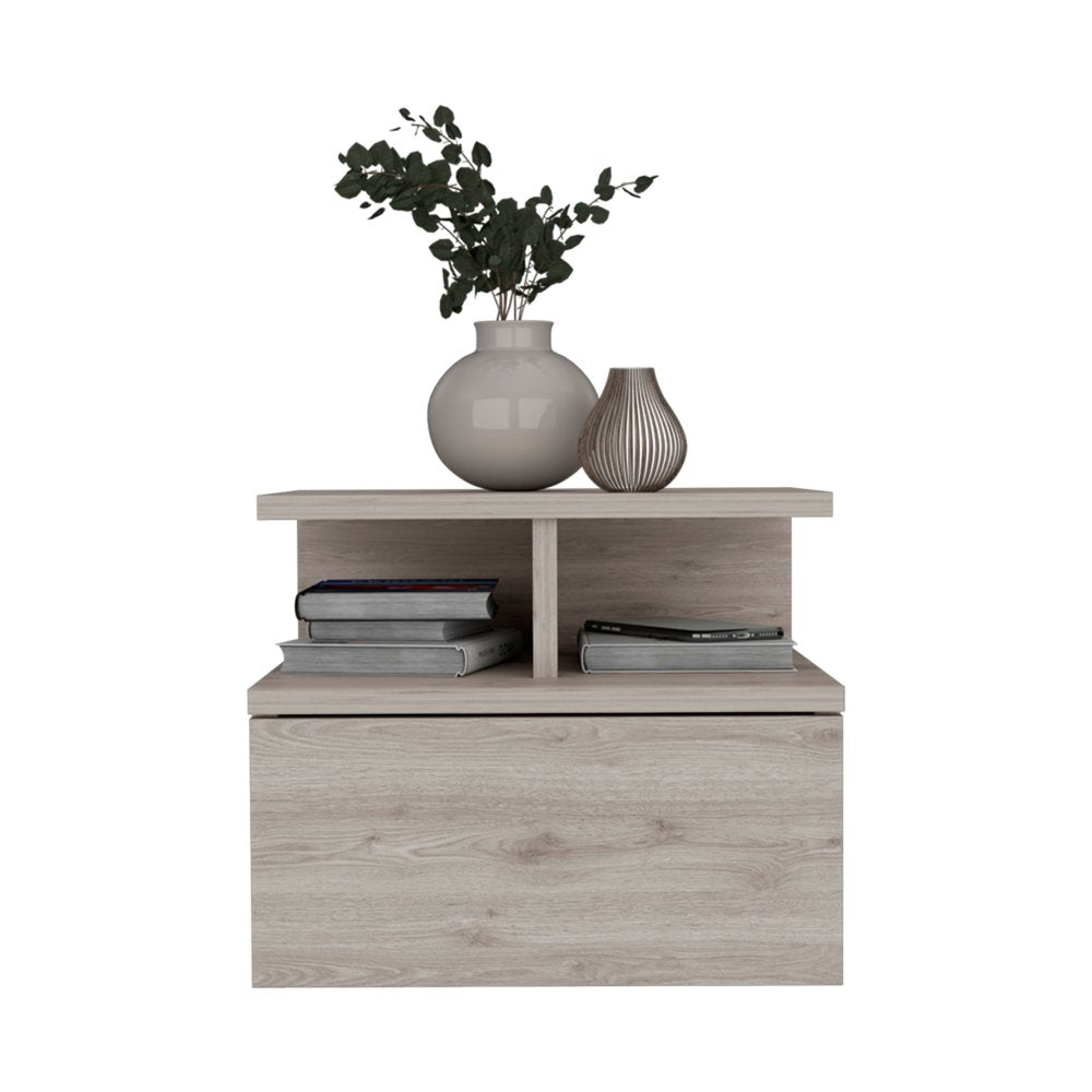 12" Gray Wood One Drawer Floating Nightstand — view 3