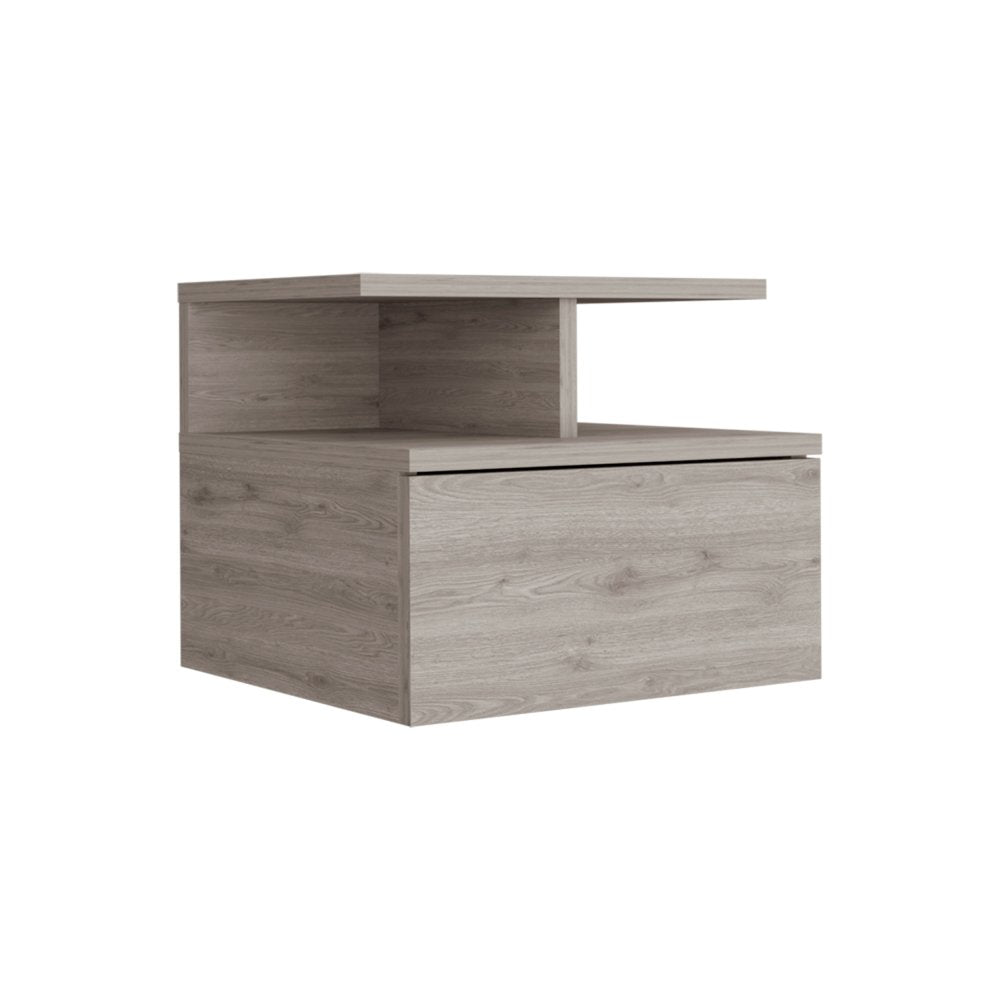 12" Gray Wood One Drawer Floating Nightstand — view 4