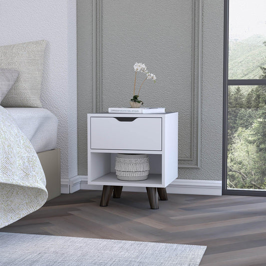 19" White One Drawer Faux Wood Nightstand - FurniFindUSA