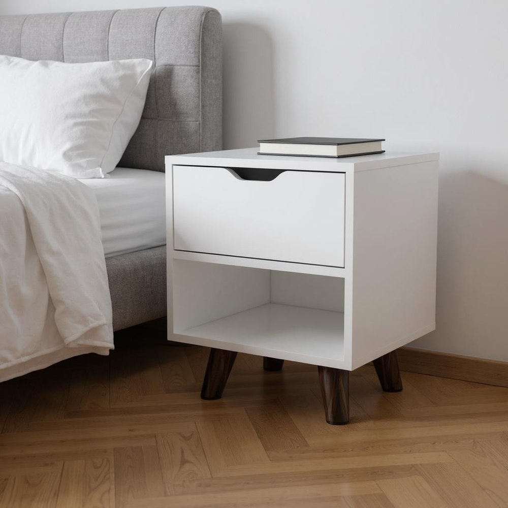 19" White Wood One Drawer Nightstand HomeRoots