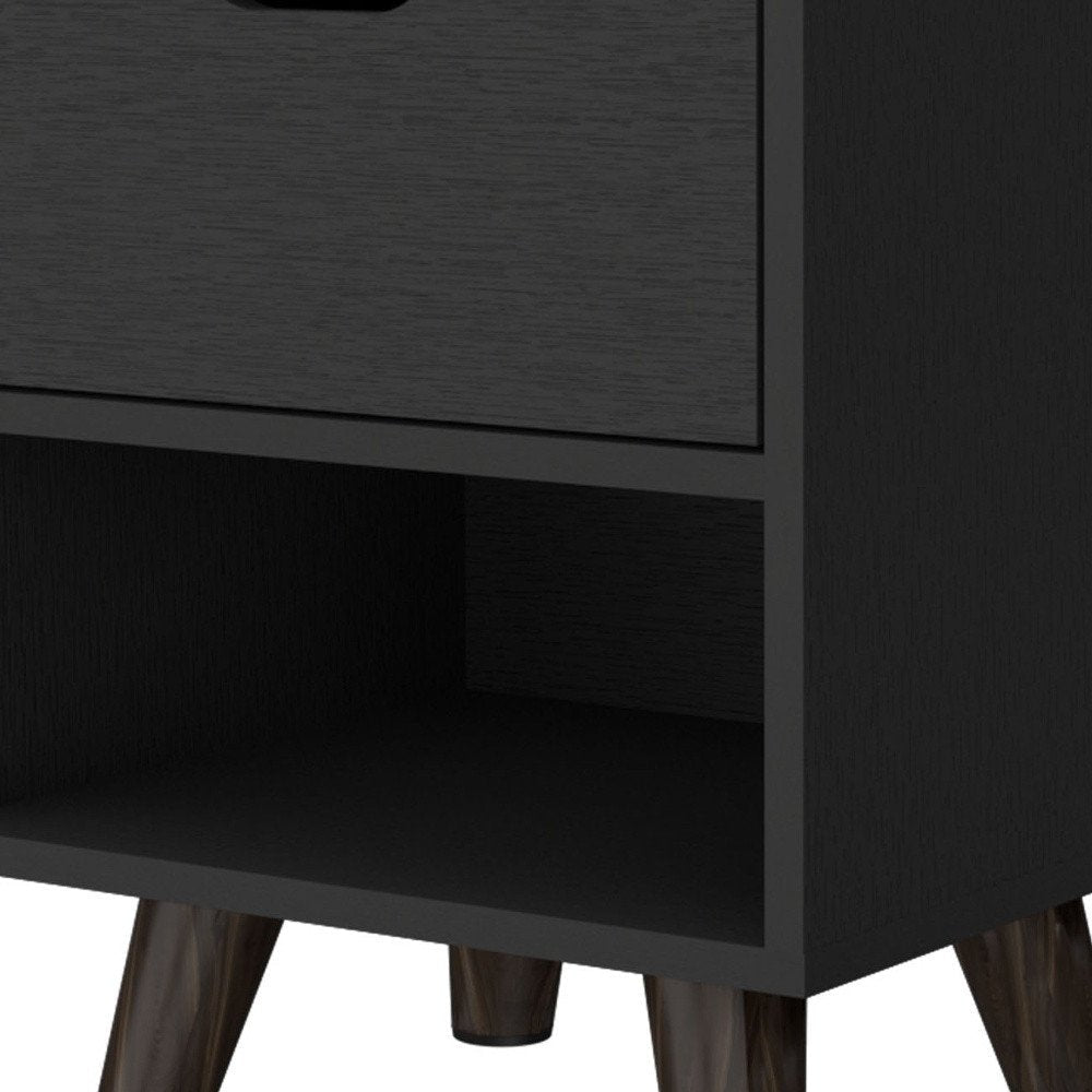 19" Black Wood One Drawer Nightstand — view 5