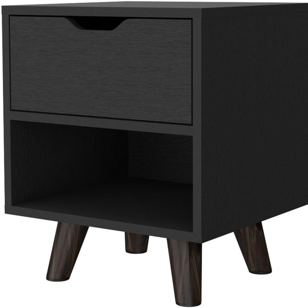 19" Black One Drawer Faux Wood Nightstand - FurniFindUSA