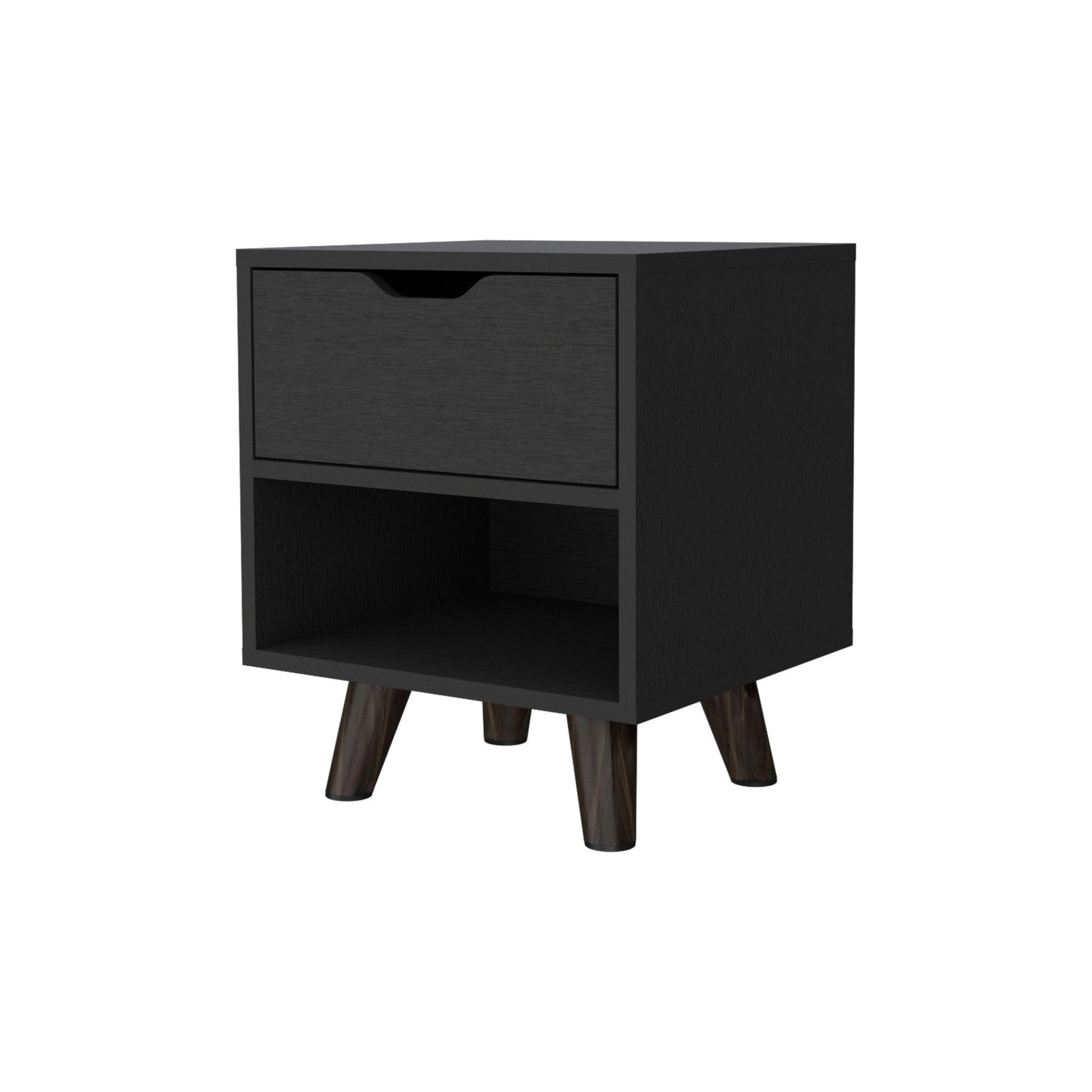 19" Black One Drawer Faux Wood Nightstand - FurniFindUSA