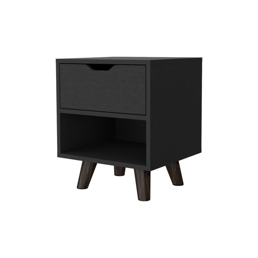 19" Black One Drawer Faux Wood Nightstand - FurniFindUSA