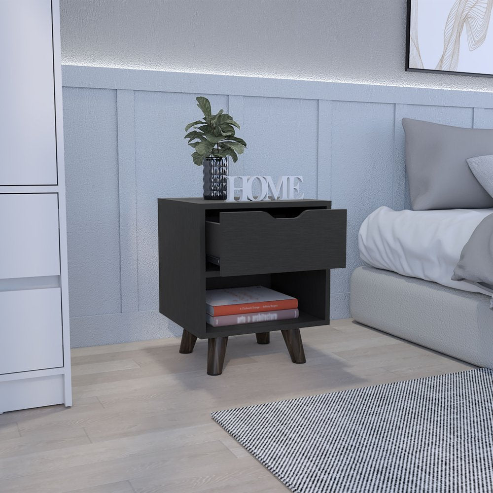 19" Black Wood One Drawer Nightstand HomeRoots
