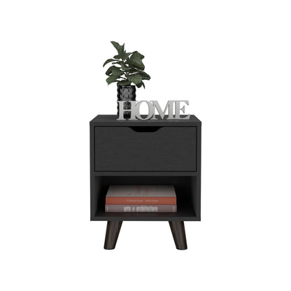 19" Black One Drawer Faux Wood Nightstand - FurniFindUSA