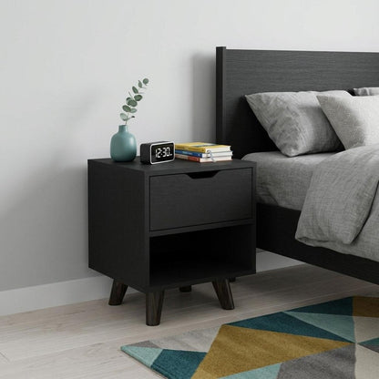 19" Black Wood One Drawer Nightstand HomeRoots