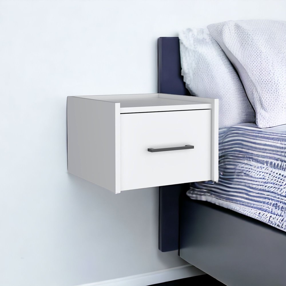 10" White Wood One Drawer Floating Nightstand HomeRoots