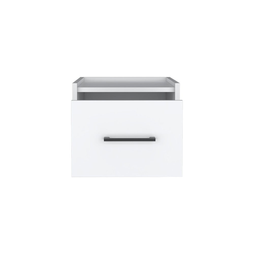 10" White Wood One Drawer Floating Nightstand — view 2