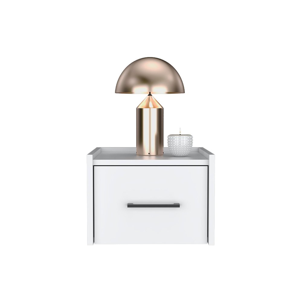 10" White Wood One Drawer Floating Nightstand HomeRoots