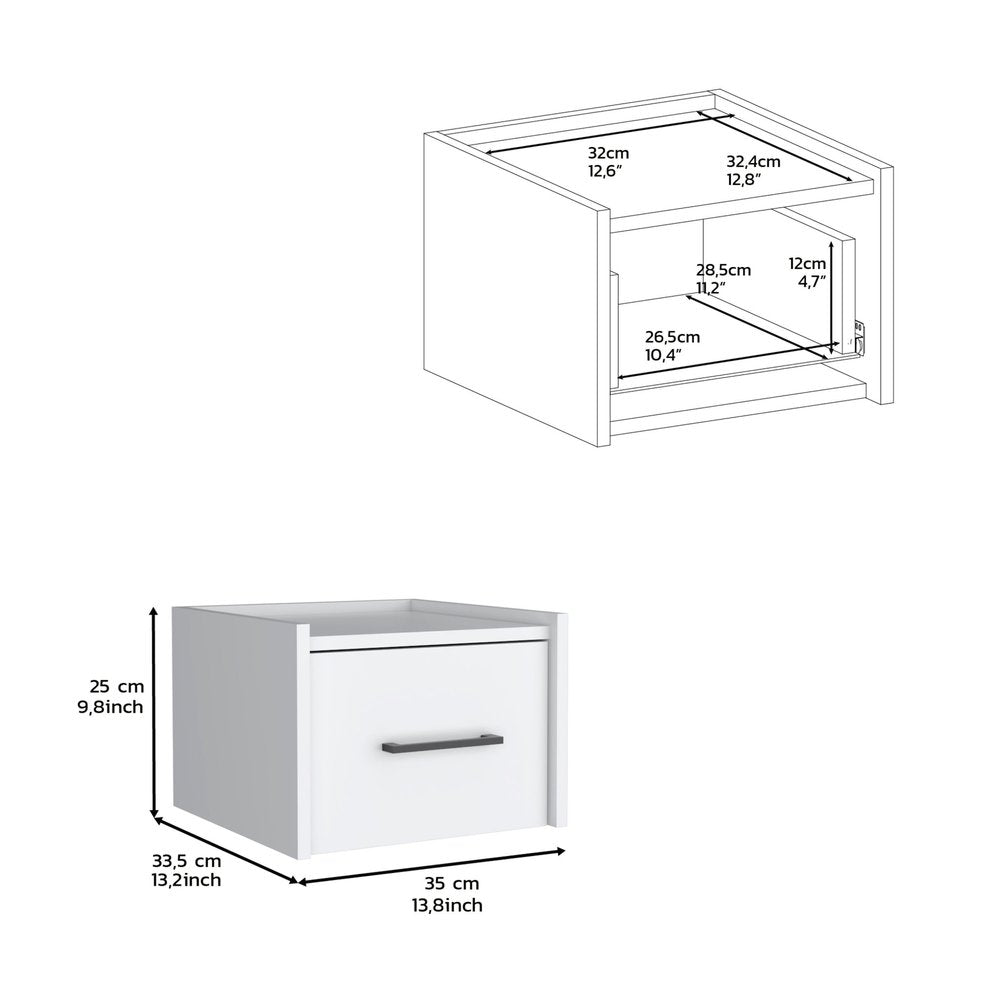 10" White Wood One Drawer Floating Nightstand HomeRoots