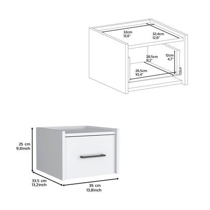 10" White Wood One Drawer Floating Nightstand HomeRoots