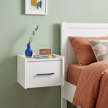 10" White Wood One Drawer Floating Nightstand HomeRoots