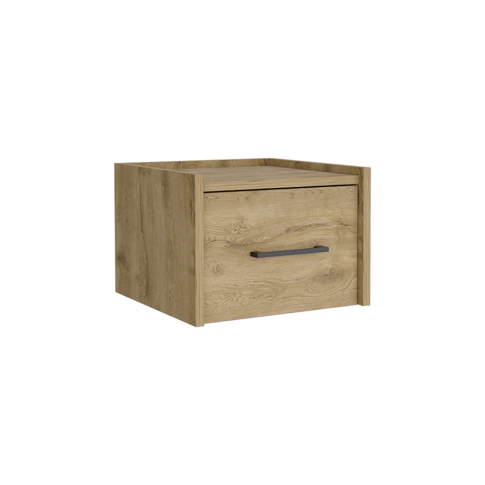 10" Beige One Drawer Faux Wood Nightstand — view 1