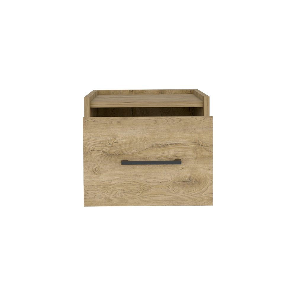 10" Beige One Drawer Faux Wood Nightstand — view 2