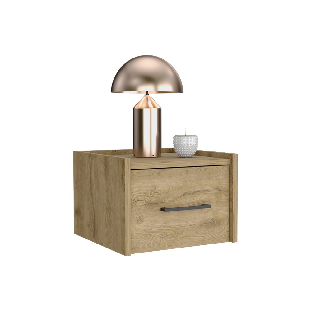 10" Beige One Drawer Faux Wood Nightstand — view 3