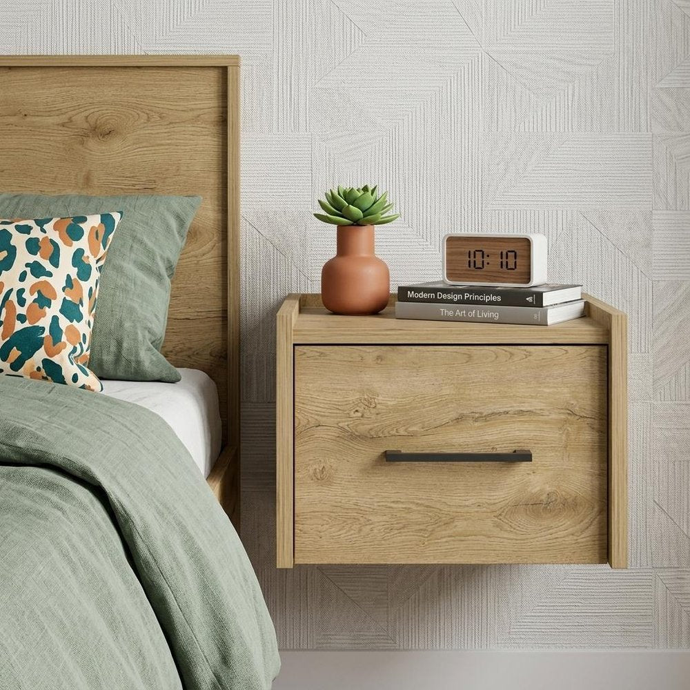 10" Beige One Drawer Faux Wood Nightstand — view 6