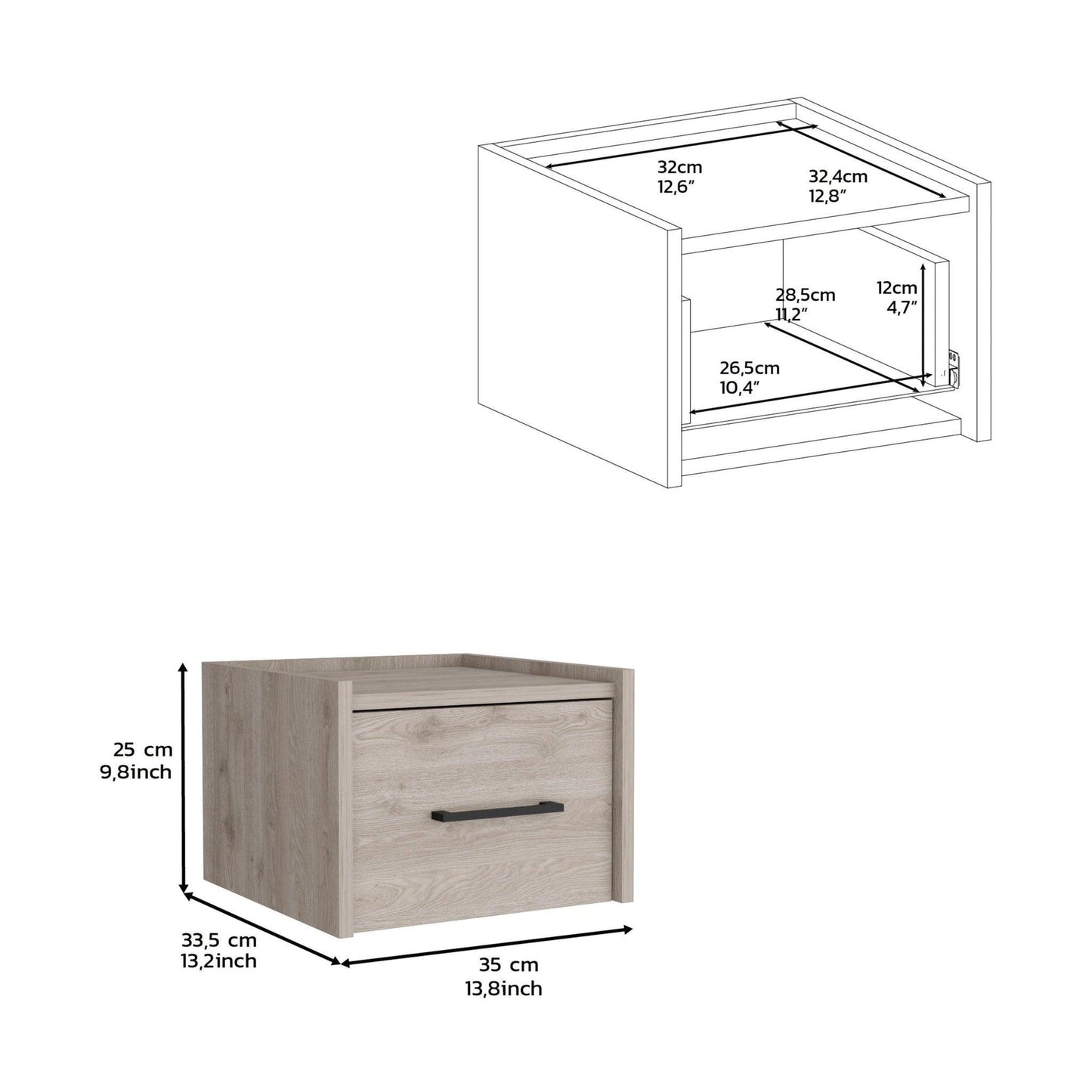 10" Gray One Drawer Faux Wood Floating Nightstand - FurniFindUSA