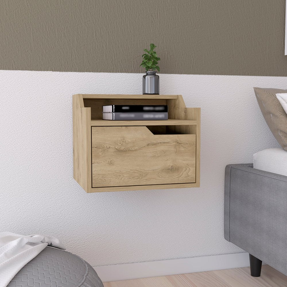 16" Beige Wood One Drawer Floating Nightstand HomeRoots