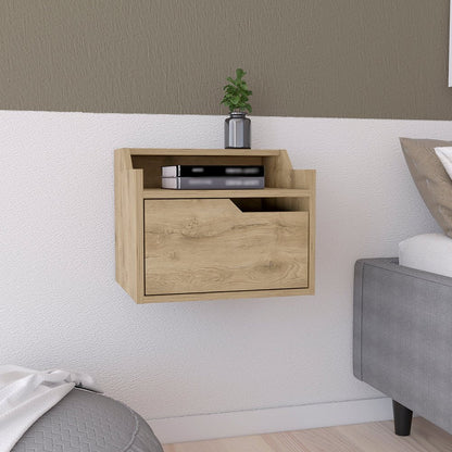 16" Beige Wood One Drawer Floating Nightstand HomeRoots