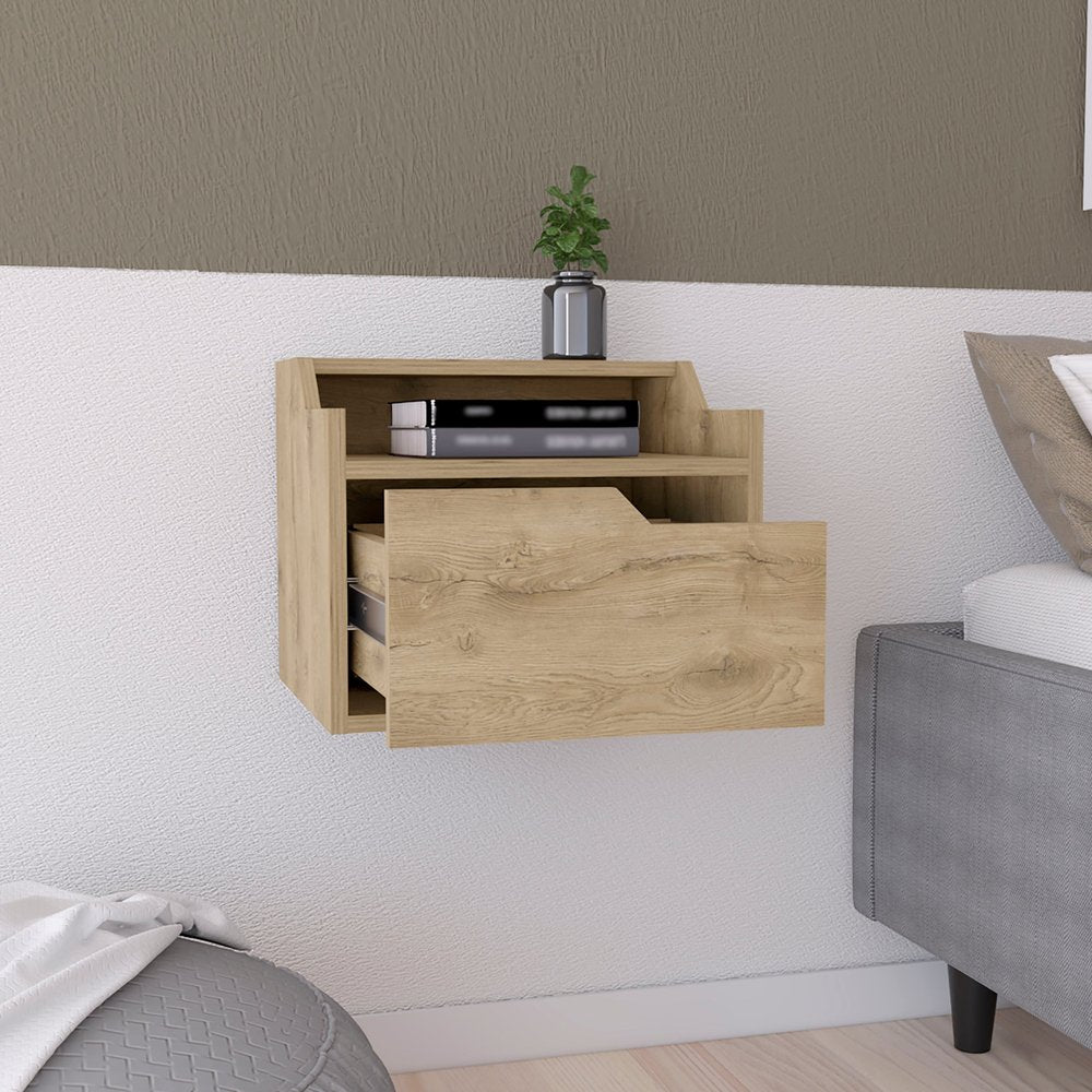 16" Beige Wood One Drawer Floating Nightstand HomeRoots