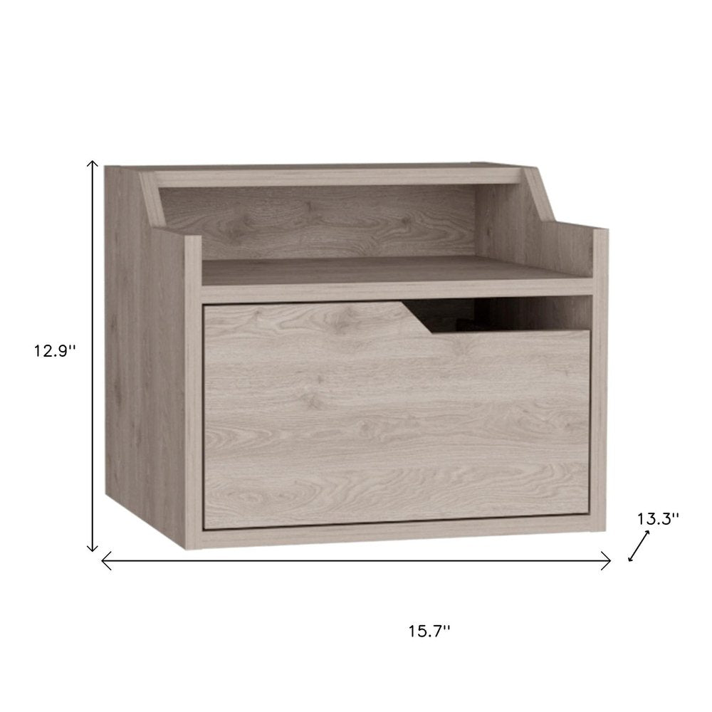 13" Gray Wood One Drawer Floating Nightstand — view 7