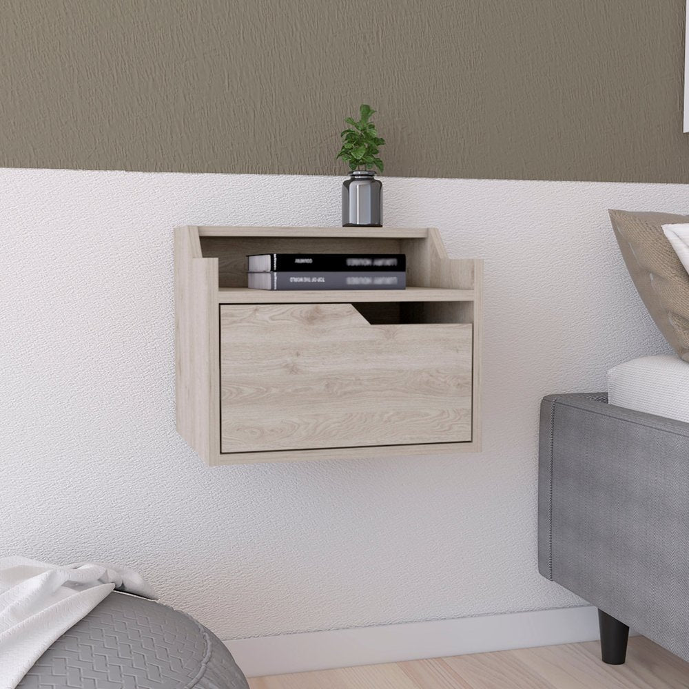 13" Gray Wood One Drawer Floating Nightstand — view 1
