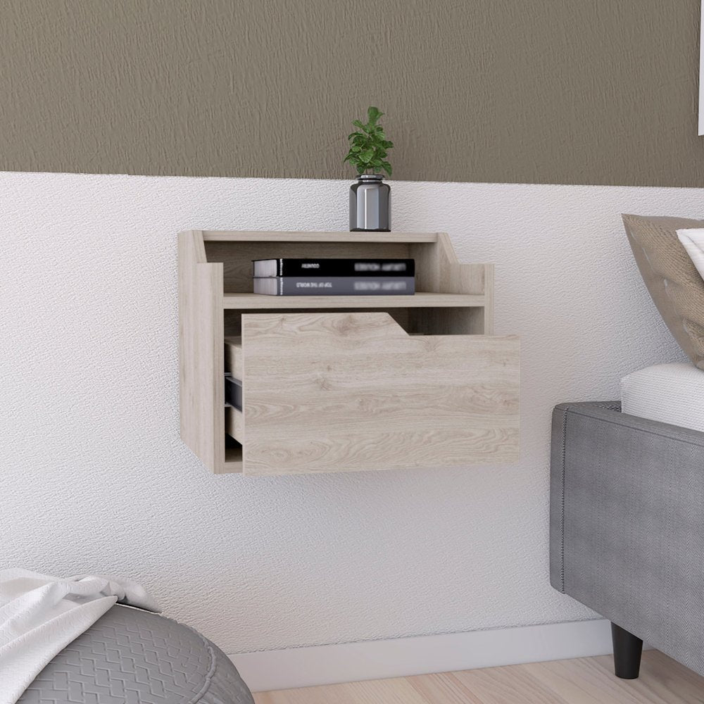 13" Gray Wood One Drawer Floating Nightstand HomeRoots