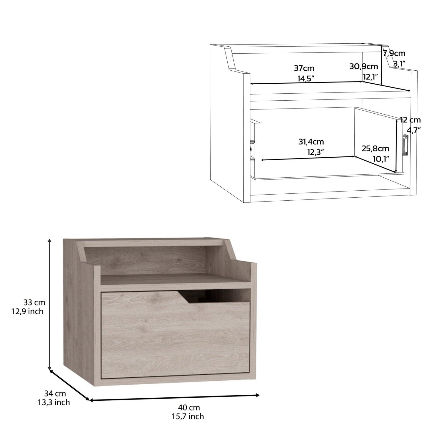 13" Gray One Drawer Faux Wood Floating Nightstand - FurniFindUSA