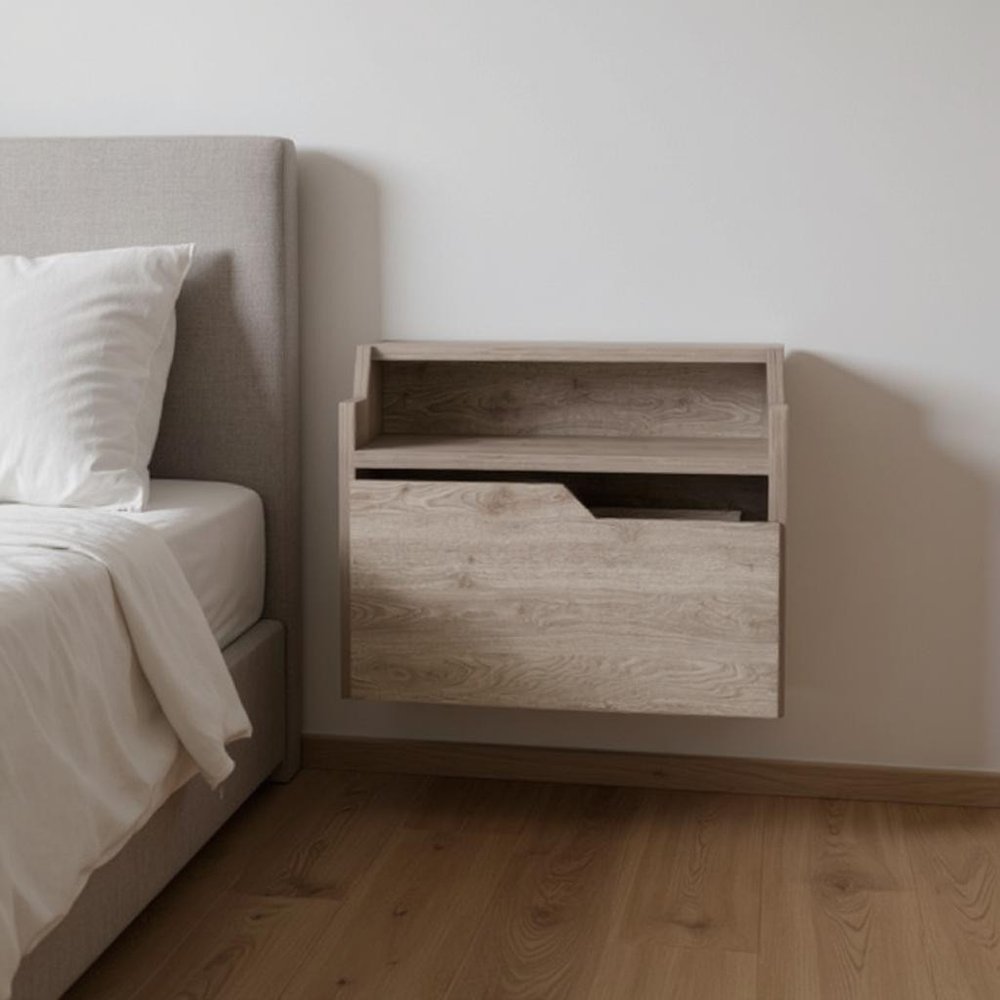 13" Gray Wood One Drawer Floating Nightstand — view 5