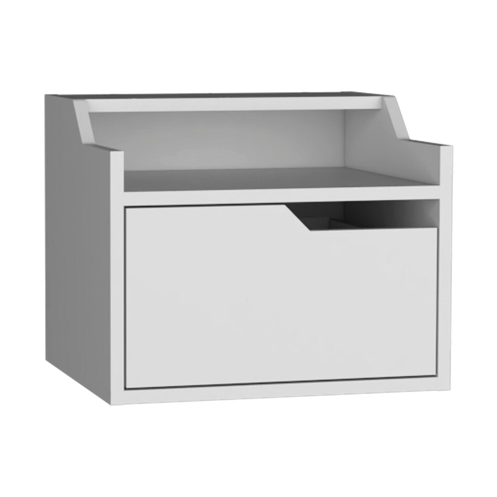 16" White Wood One Drawer Floating Nightstand HomeRoots